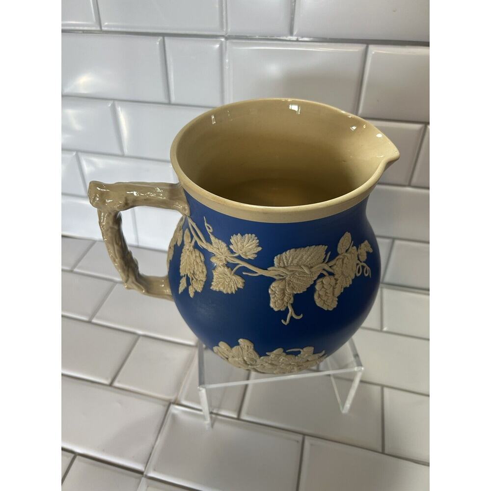 ANTIQUE COPELAND SPODE JASPER WARE ALE/BEER PITCHER w/ PUB SCENES & HOPS c1910 - Picture 3 of 16